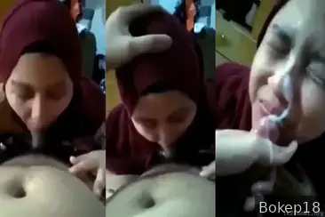 Hijaber Keenakan Crot Sperma Panas Full Muka Basah